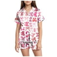 thumbnail image 1 of Zshosam Teen Girl Pajama Set Girls Boys Satin Pajamas Set Cute Short Sleeve Button down Printed Sleepwear Shorts 2 Pcs Summer Pj Sets Size 10T 11T,(Brick Red 10-11 Years), 1 of 4