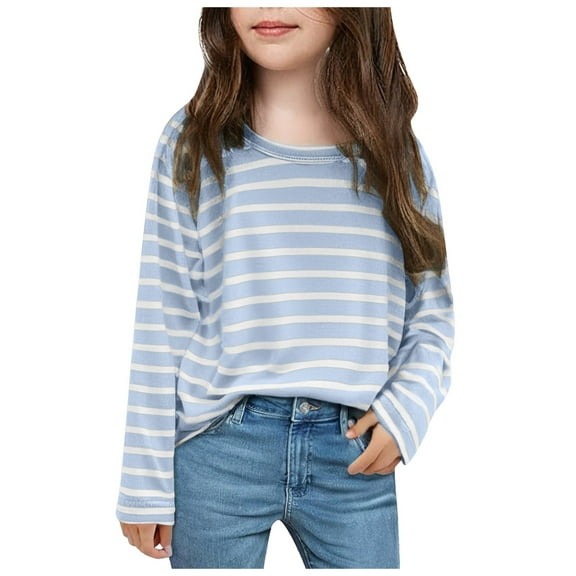 Zshosam Teens Tops Long Sleeve Girls Long Sleeve Shirts Crew Neck Long Sleeve Tunic Tops Casual Shirts for Girls Soft Comfy Blouses Size 9T 10T,(Blue 9-10 Years)
