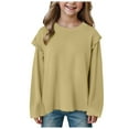 thumbnail image 1 of Zshosam Teens Tops Long Sleeve Girls Long Sleeve Shirts Crewneck Ruched Side Slim Fit Tops Ribbed Knit Casual Tee Shirt Size 3T 4T,(Yellow 3-4 Years), 1 of 4