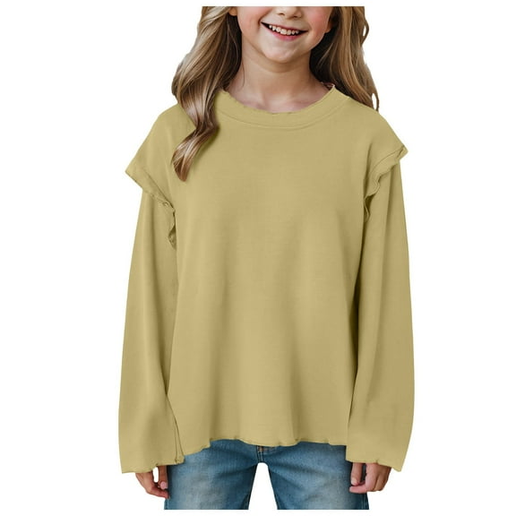 Zshosam Teens Tops Long Sleeve Girls Long Sleeve Workout Tops Shirts Crew Neck Graphic Clothes Kids Baggy Winter Clothing Size 4T 5T,(Yellow 4-5 Years)