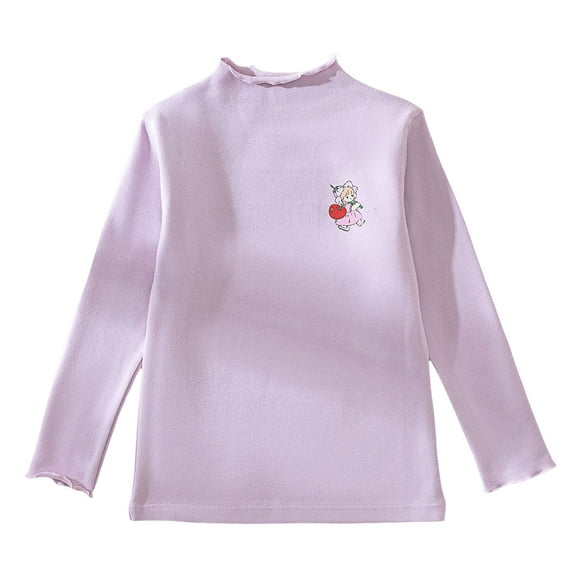 Zshosam Teens Tops Long Sleeves Girls Long Sleeve Ruffle T-Shirts, Basic Crewneck Everyday Tops, Soft Print Tee for Kids Size 9T 10T,(Purple 9-10 Years)