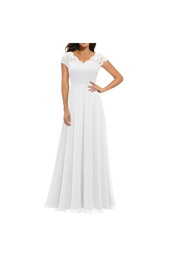 The Bride Dresses for 1/4 Sleeves Formal Party Dresses Long Wedding Guest Dress(White,M)