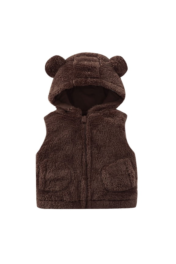 Toddler Baby Puffer Vest Toddler Boys Girls Fleece Vest Coat Warm Fall Winter Warm Thick Sleeveless Jacket Zip up Polar Fleece Jacket Size 18 24 Months,(Brown 18-24 Months)