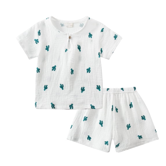 Zshosam Toddler Boy Clothes Toddler Baby Boy Outfit Embroidery Smocked Short Sleeve T-Shirt Top Shorts Set Size 18 24 Months,(Green 18-24 Months)