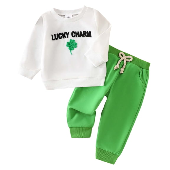 Zshosam Toddler Boy Fall St. Patrick's Day Outfits Dressy Toddler Boy Fall Winter Clothes Baby Sweatshirts Pants Set Size 2T 3T,(White 2-3 Years)