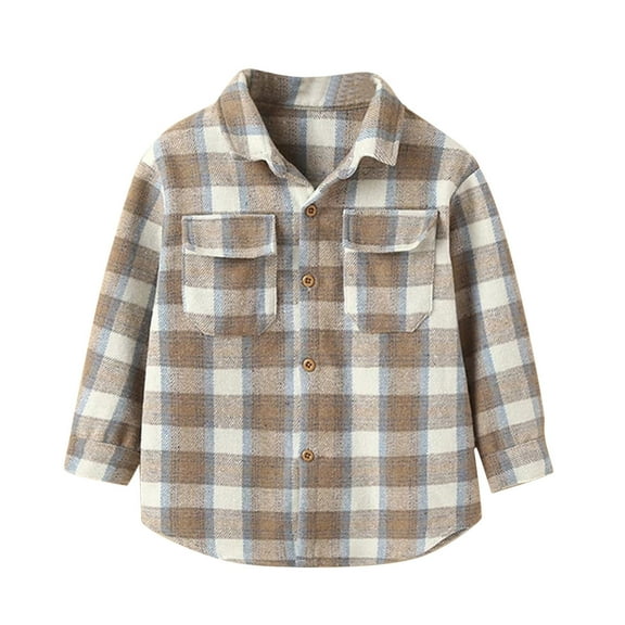 Zshosam Toddler Boy Flannel Jacket Winter Jackets for Toddler Boys Girls Coat Plaid Long Sleeve Kids Turn Down Collar Button Tops Outwear Kids Trendy Winter Fall Clothes Size 5T 6T,(Beige 5-6 Years)