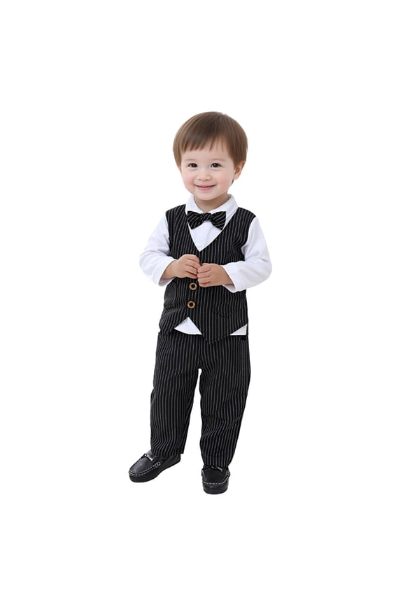 Toddler Boy Formal Outfit Baby Formal Outfit Boy Infant Clothes Toddler Gentleman Wedding Suit, Dress Shirt + Vest + Bow Tie + Pants Set Size 1T 2T,(Black 1-2 Years)