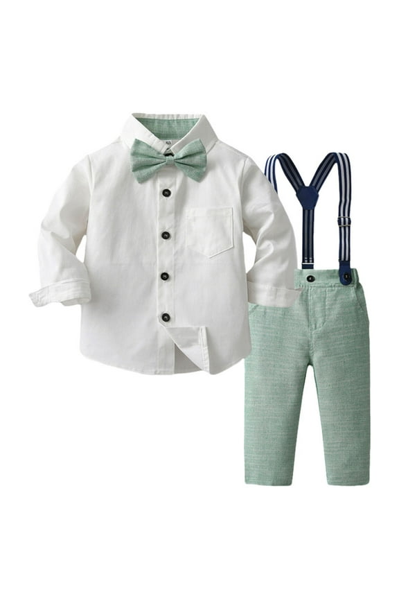 Toddler Boy Formal Outfit Toddler Boy Tuxedo Dress Set Baby Bowtie Shirt Outfits Suspenders Wedding Suit Party Jacket Pant Clothes Outfits Sets Size 18 24 Months,(Green 18-24 Months)