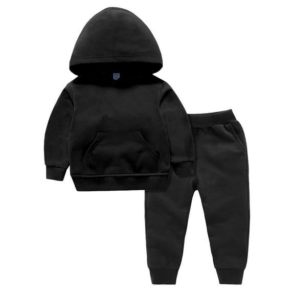 Zshosam Toddler Boy Hoodie Set Boys Clothes Ribbed Solid Long Sleeve Hoodie Sweatshirt and Sweatpants 2Pcs Fall Winter Outfits Size 1T 2T,(Black 1-2 Years)
