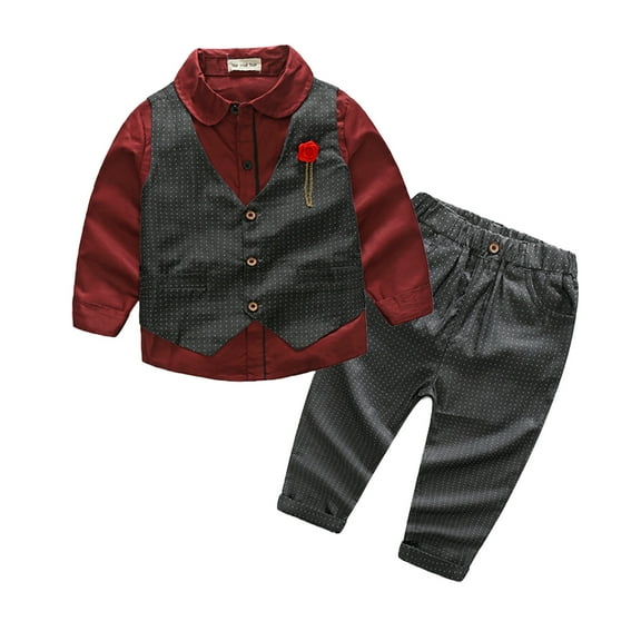 Zshosam Toddler Boy Outfit Baby Boys Suit Set with Dress Shirt, Vest, Pants, and Bow Tie Size 3T 4T,(RD2 3-4 Years)