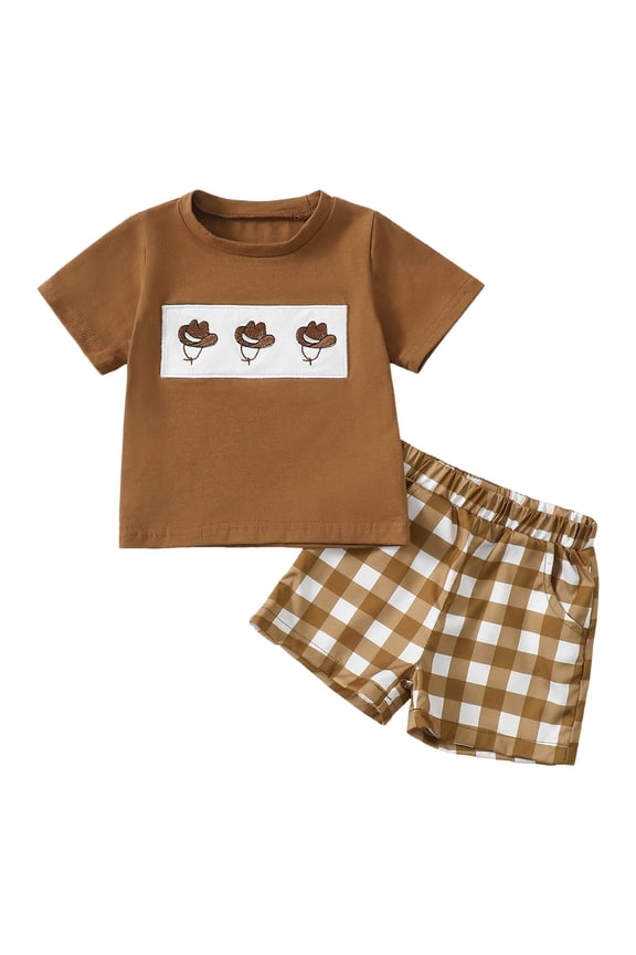 Toddler Boy Shorts Set Boys Short Sleeve T-Shirt and Shorts Set for Toddler, Little and Big Kids Size 2T 3T,(Coffee 2-3 Years)