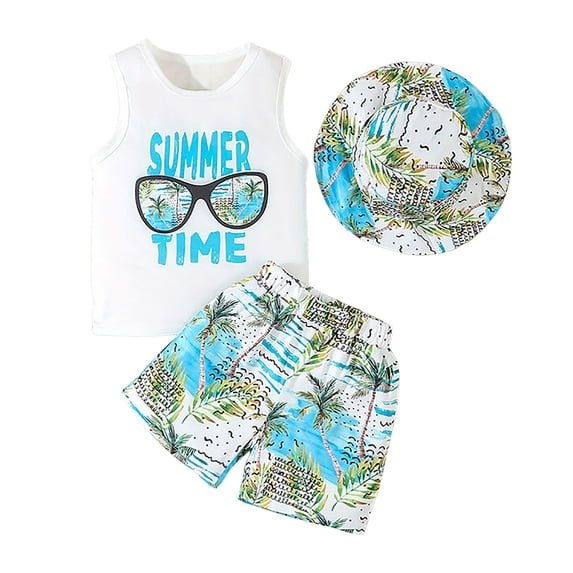 Zshosam Toddler Boy Summer Clothes Boys T-Shirt Tank Top and Shorts 2 Piece Set Toddler to Big Kid Size 3T 4T,(White 3-4 Years)