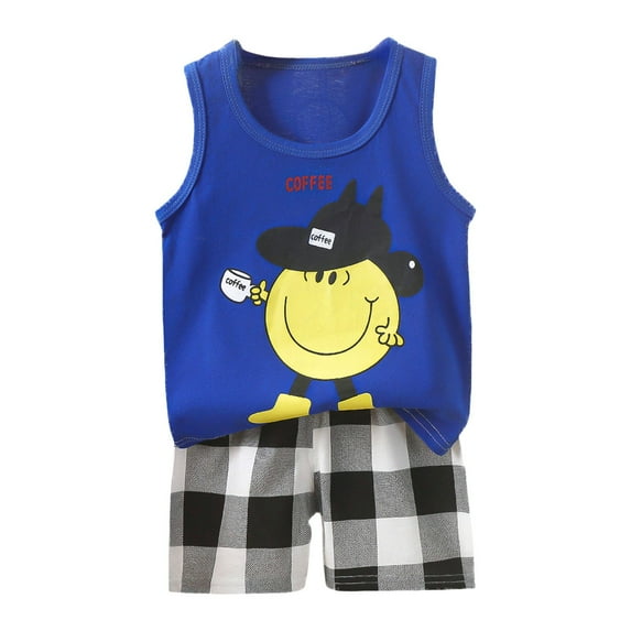 Zshosam Toddler Boys Summer Outfits Boys Sleeveless Tank Top Print Shorts Set 2 Piece Outfit for Toddlers Size 4T 5T,(Navy 4-5 Years)