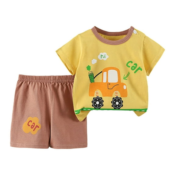 Zshosam Toddler Boys Summer Outfits Toddler Baby Boy Outfit Short Sleeve Embroidery Tops and Shorts Infant Clothes Size 3 6 Months,(Brown 3-6 Months)