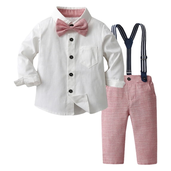 Zshosam Toddler Boys Tuxedo Boys Vest Suits Long Sleeve Gentleman Outfits Set for Toddler Size 12 18 Months,(Pink 12-18 Months)