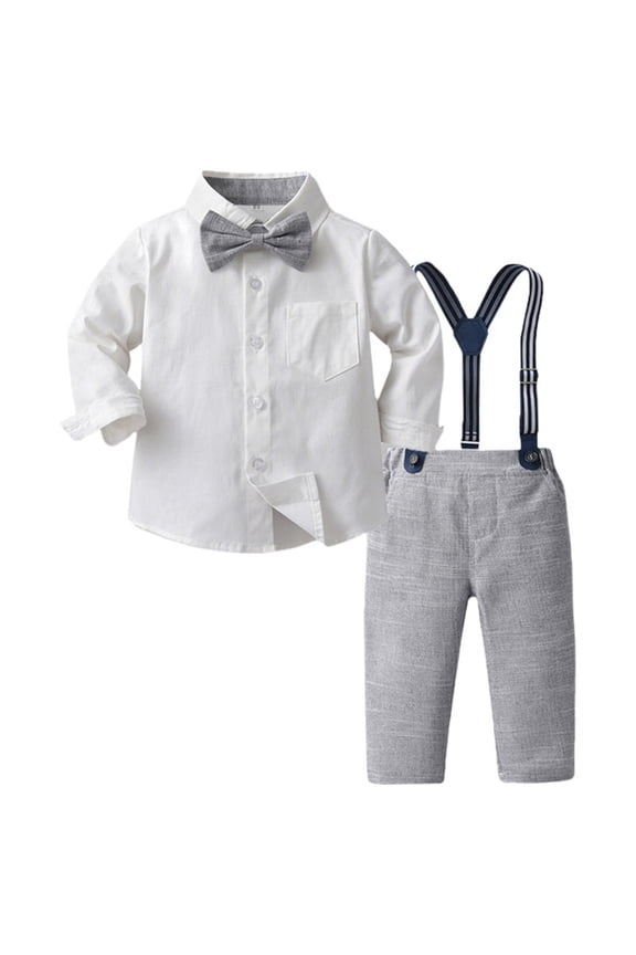 Toddler Boys Tuxedo Kids Toddler Boy Gentleman Outfits Button Down Shirt Suspender Pant Wedding Formal Church Suit Dress Birthday Clothes Size 12 18 Months,(Grey 12-18 Months)
