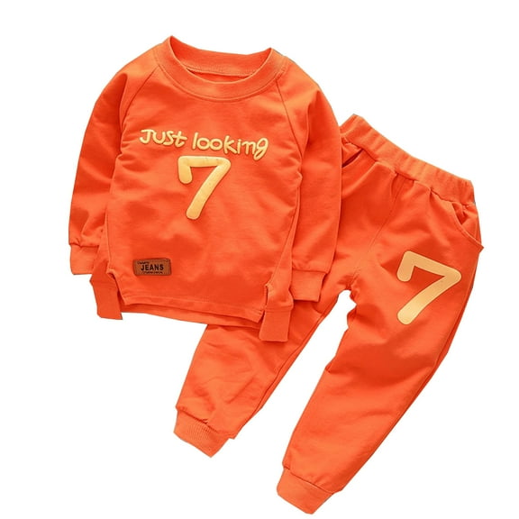 Zshosam Toddler Clothes for Boys Sets Toddler Baby Boy Clothes Outfit Long Sleeve Tops Pants 2PCS Fall Winter Pullover Sweatshirts Sets,Orange 12-18 Months