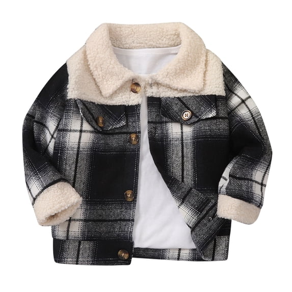 Zshosam Toddler Coats for Boys Toddler Boys Girls Shirt Coat Jacket Plaid Long Sleeve Kids Lapel Button Tops Outwear Daily Wear Lovely Size 4T 5T,(Black 4-5 Years)
