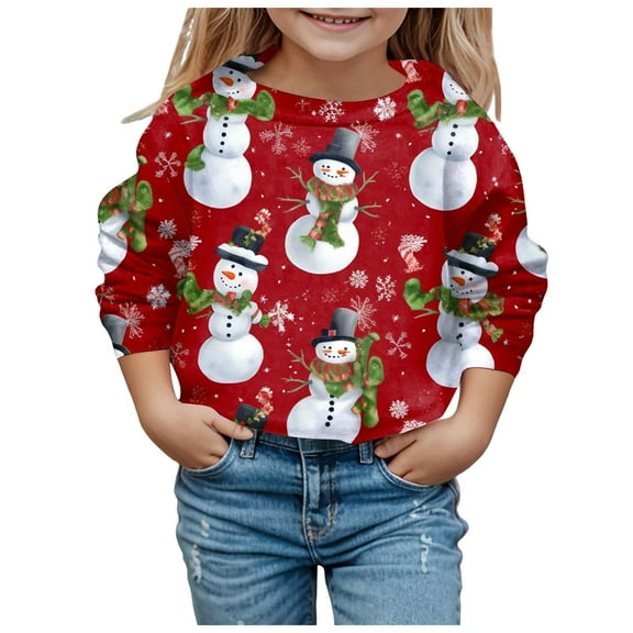 Zshosam Toddler Crewneck Christmas Sweatshirt Girl's Cute Graphic Crew Neck Christmas Sweatshirt Long Sleeve Pullover Tops T Shirt Size 5T 6T,(Red 5-6 Years)