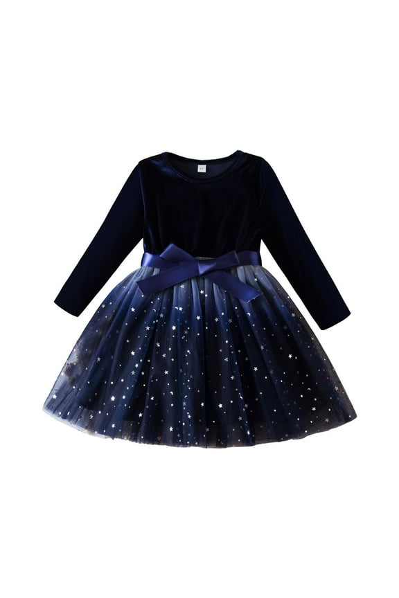 Toddler Dress Girls Fall Long Sleeve Floral Crew Neck Casual Holiday Teen Dress Size 4T,(Blue 4 Years)