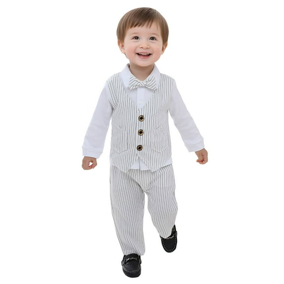 Zshosam Toddler Formal Outfit Boy Toddler Baby Boy Clothes Suit Gentleman Wedding Outfits, Formal Dress Shirt+Bowtie+Vest+Suspender Pants Size 5T 6T,(White 5-6 Years)