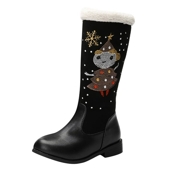 Zshosam Toddler Girl Boots Girls Leather Riding Knee High Boots with Side Zipper Round Toe Comfortable Low Heel Lace Up Combat Boots Sole Boots Little Kid/Big Kid Size 2,(Black Big Kids 2)