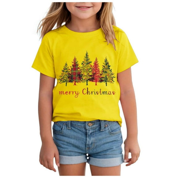 Zshosam Toddler Girl Christmas T Shirt Toddler Christmas Shirts Girls Boys Christmas Tree Cake T Shirt Kids Xmas Tee Short Sleeve Tops Size 3T 4T,(Yellow 3-4 Years)