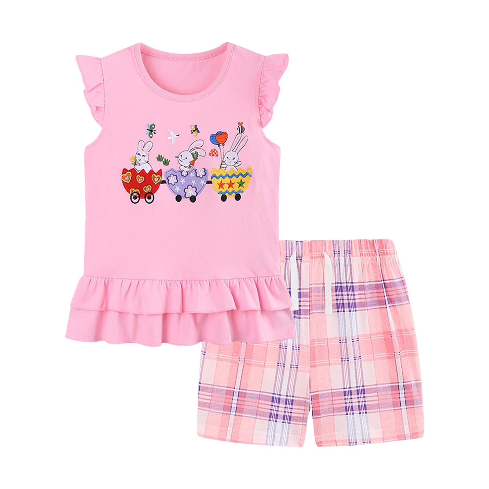 Zshosam Toddler Girl Clothes Sets Girl Clothes 2 Piece Short Sleeve Print Top and Shorts Teen Girl Summer Outfits Short Set Size 5T 6T,(Pink 5-6 Years)