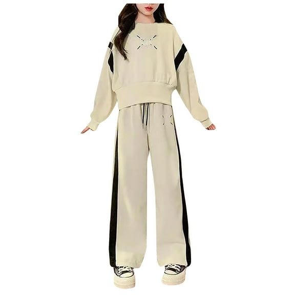 Zshosam Toddler Girl Clothes Winter Girls 2 Piece Outfits Long Sleeve Graphic Print Top and Pants Set,Beige 160