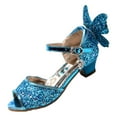 thumbnail image 1 of Zshosam Toddler Girl Dress Shoes Girls Dress Shoes Closed Toe Chunky High Heels Ankle Strap Wedding Party Pump Shoes Size 1.5,(Blue Big Kids 1.5), 1 of 4
