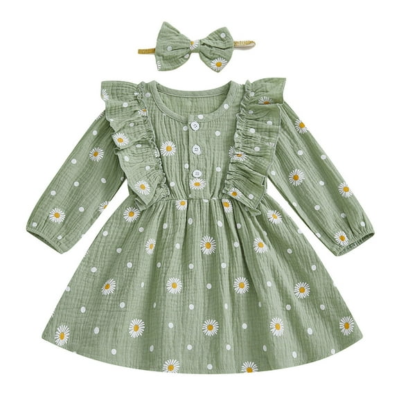 Zshosam Toddler Girl Dresses Girls Fall Long Sleeve Dress Dresses Size 2T 3T,(Green 2-3 Years)
