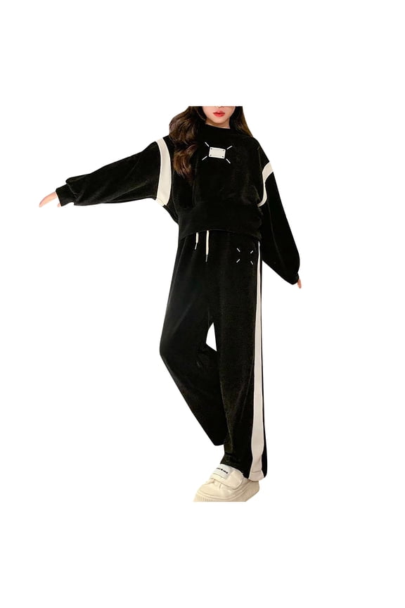 Toddler Girl Fall Clothes Baby Girl Fall Winter Outfit Girl Long Sleeve Sweatshirt and Stretch Pants Clothes Set,Black 170