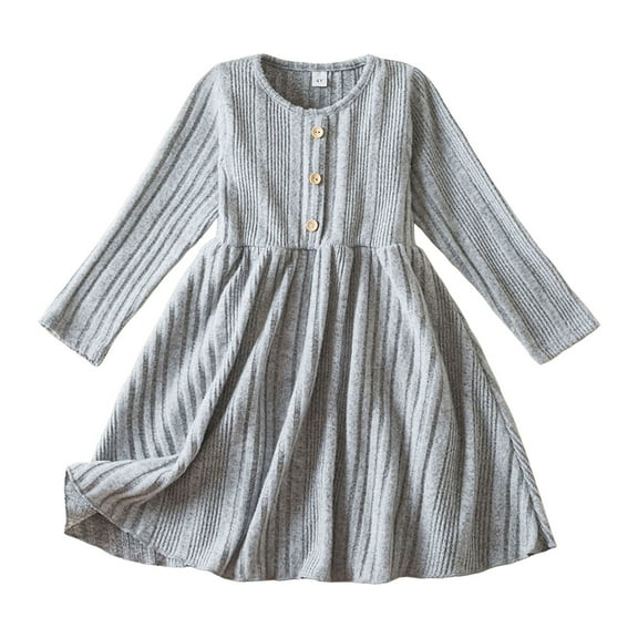 Zshosam Toddler Girl Long Dress Girls Dresses Toddler Girl Clothes Long Sleeve Outfits for Kids Size 3T 4T,(Grey 3-4 Years)