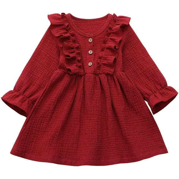 Zshosam Toddler Girl Long Sleeve Dress Long Sleeve Dress for Girls, Toddler Girl Dress Size 2T 3T,(Red 2-3 Years)