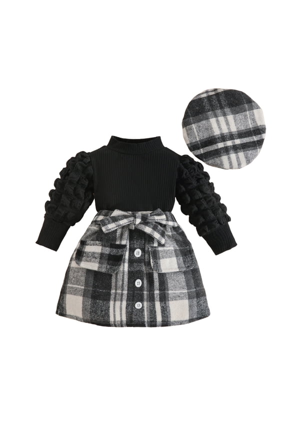 Toddler Girl Outfits Toddler Baby Girl Fall Overall Dress Long Sleeve Shirt Skirt Autumn Outfit Sets Size 6 9 Months,(Black 6-9 Months)