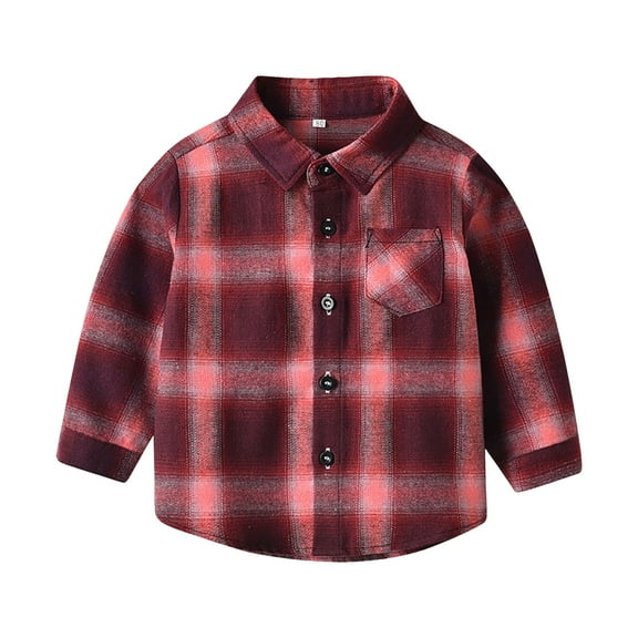 Zshosam Toddler Girl Shacket Boys Girls Shirt Coat Jacket Plaid Long Sleeve Kids Lapel Button Tops Outwear Trendy Dailywear Size 5T 6T,(Brick Red 5-6 Years)