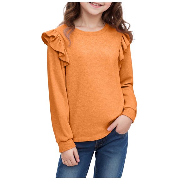 Zshosam Toddler Girl Shirts Girls Tops Long Sleeve School Uniform Pullover V Neck T-Shirts Long Sleeve Tunic Tops Blouses Graphic Tees Size 7T 8T,(Orange 7-8 Years)
