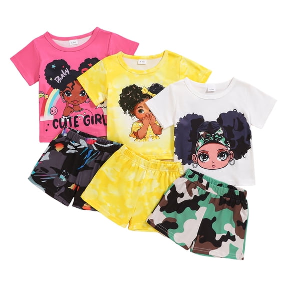 Zshosam Toddler Girl Short Sets Baby Toddler Girls Short Sleeve Tops T-Shirt Vest & Shorts Set Kids Clothes Summer Outfits Size 12 18 Months,(Yellow 12-18 Months)