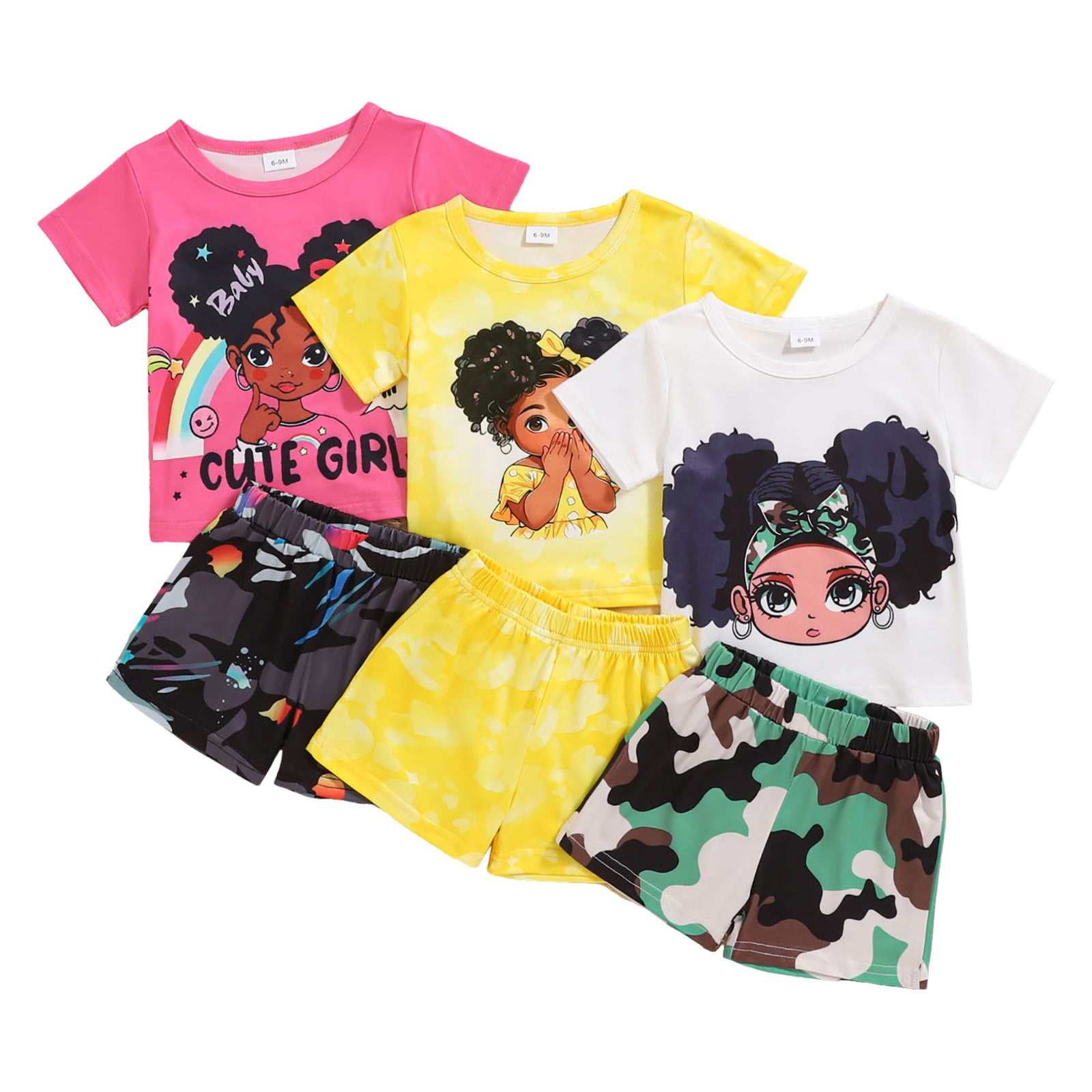Zshosam Toddler Girl Summer Clothes Girls Short Sleeve T-Shirt and French Terry Shorts Set for Toddlers to Big Kids Size 9 12 Months,(Yellow 9-12 Months)