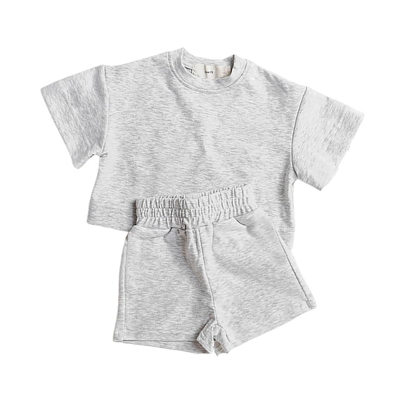 Zshosam Toddler Girl Summer Clothes Toddler Girls Summer Outfits Solid T-Shirt & Shorts Set for Little Girls 2 Pcs Tracksuits Size 12 18 Months,(Grey 12-18 Months)