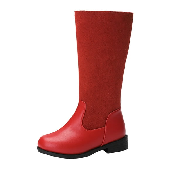 Toddler Girls Boots Girls Knee High Boots Winter Lace up Zipper Mid Calf Boots Leather Goth Sole Boot Fashion Dress Shoes Size 11.5,(Red Little Kids 11.5)