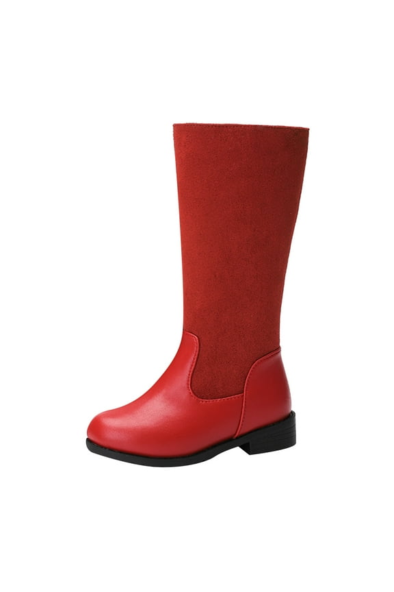 Toddler Girls Boots Girls Knee High Boots Winter Lace up Zipper Mid Calf Boots Leather Goth Sole Boot Fashion Dress Shoes Size 11.5,(Red Little Kids 11.5)