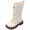 thumbnail image 1 of Zshosam Toddler Girls Boots Girls Knee High Leather Boots with Side Zipper Round Toe Lace Up Combat Boots with Low Heel Sole for Little and Big Kids Size 12,(White Little Kids 12), 1 of 9