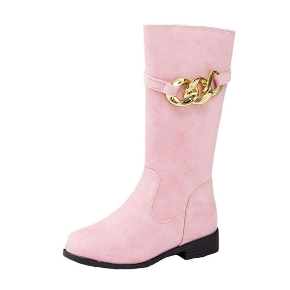 Zshosam Toddler Girls Combat Boots Girls Knee Lace Up Riding Boots Kids Fashion Mid Calf Combat Boots Leather Side Zipper Boot Size 11,(Pink Little Kids 11)