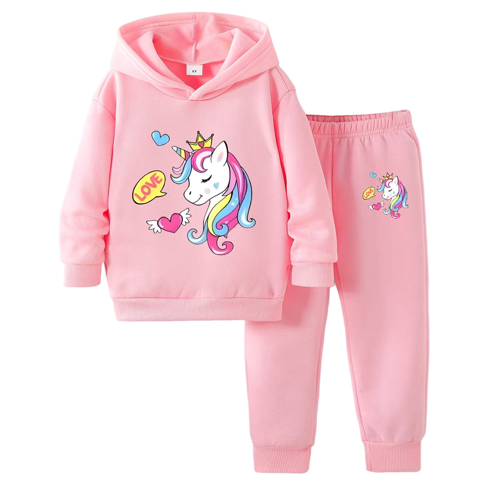 Zshosam Toddler Girls Winter Clothing Sets Girls Graphic Jogging Suits Sweatsuits 2 Piece Set Hoodie and Sweatpants Fall Winter Clothes Size 6T 7T,(Pink 6-7 Years)