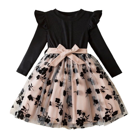 Zshosam Toddler Long Sleeve Dresses Girls Elegant Winter Clothes Toddler Teens Cute Fashion Dresses Size 6T 7T,(Black 6-7 Years)
