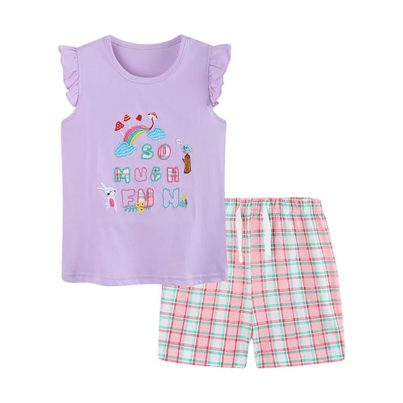 Zshosam Toddler Outfits for Girls Toddler Girls' Print T-Shirt and Floral Shorts Set, 2 Pieces Set Size 5T 6T,(Purple 5-6 Years)