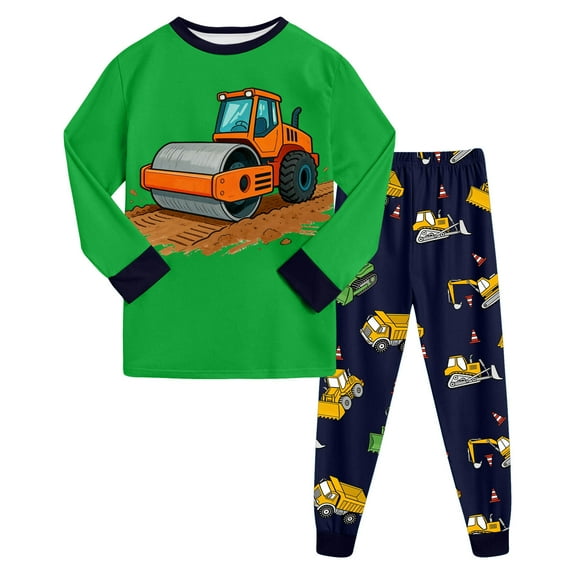 Zshosam Toddler Pajamas Set Boy's Pajama Set - 2 Piece Boys Coat Style Matching PJs, Kids Button Down Pajamas Size 8T 9T,(Green 8-9 Years)