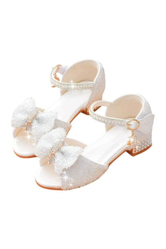 Toddler Princess Heels Toddler Little Big Kid Girls Wedding Sandals (White,4)
