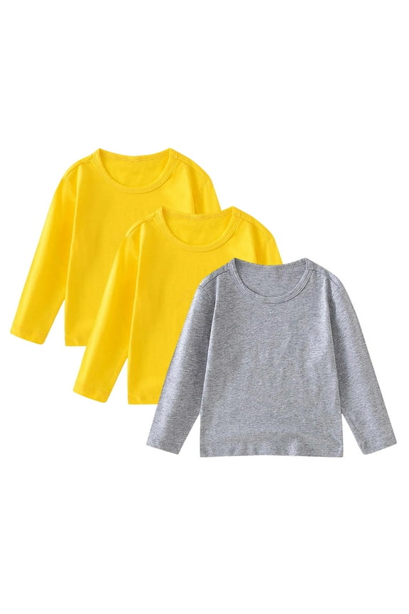 Toddler Shirts for Boys Boys Long Sleeve Shirts Kids Crewneck T-Shirts Casual Split Hem Fall Tops Tees Size 3T 4T,(Light Yellow 3-4 Years)